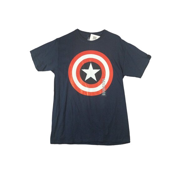 DISNEY MARVEL Captain America Graphic Shirt Mens SZ M Navy Short Sleeve Avengers - Picture 1 of 6